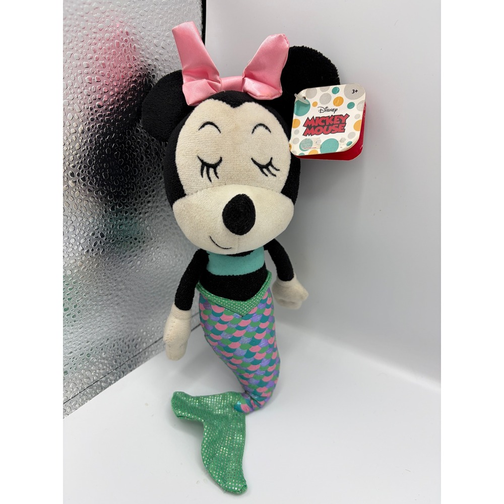 Disney Minnie Mouse Mermaid Plush Just Play Pink Bow Iridescent Tail 12 Inch NWT